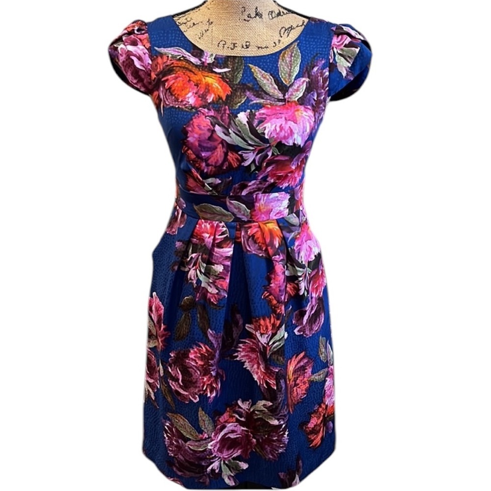 Anthro Moulinette Soeurs Rosado blue pink Floral Puff Sleeve Mini Dress size 6